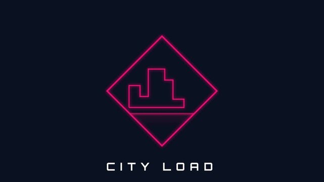 Neon Pink Diamond Frame Loading Animation with Minimalist City Building Skyline Icon Graphic Design