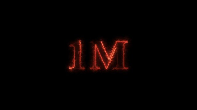 1m one million neon glowing text animation on black background, 1 Million achievement for social media 4K video animation.
