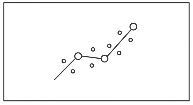 Data points trend line graph showing upward movement and correlation
