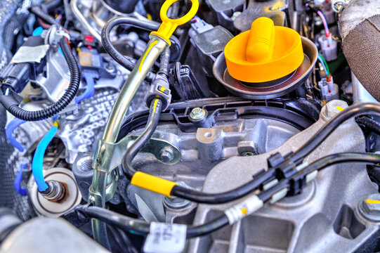 Modern car engine background close up view