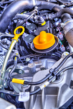 Modern car engine background close up view