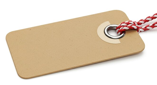 Blank Kraft Paper Tag with Red and White Twine - Isolated on White