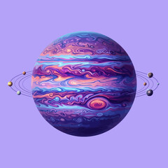 A stylized colorful gas giant planet with orbiting moons © Lennox