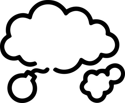 Exploding Thought Bubble Icon with Bomb and Smoke