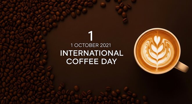 International coffee day with latte and roasted coffee beans drink beverage