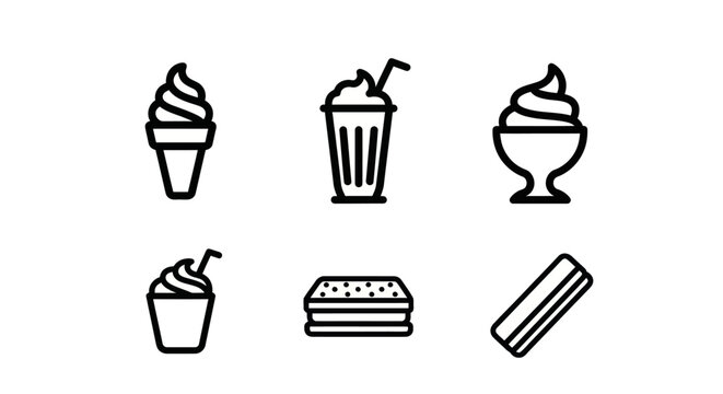 Minimalist cold dessert and sweet beverage line icons.