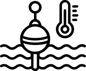 Fishing Float and Thermometer Icon on Water Surface © Ferry
