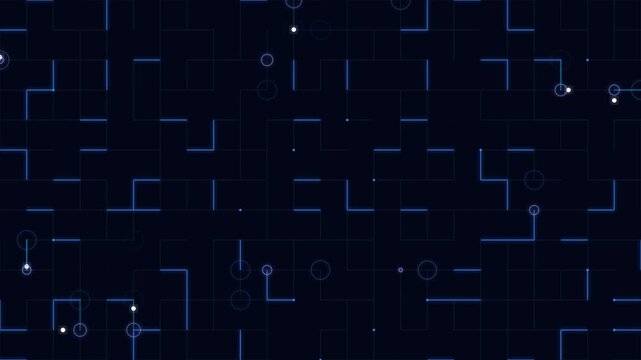 Abstract Digital Network Background with Glowing Data Particles Moving Through Circuit Board Lines