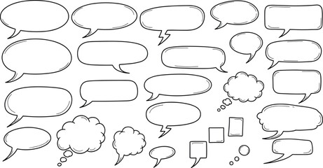 Comic speech bubbles and thought balloons collection with hand drawn black outlines for cartoon messaging. © Emongrapic