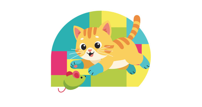 Cartoon cat chasing mouse illustration on transparent background