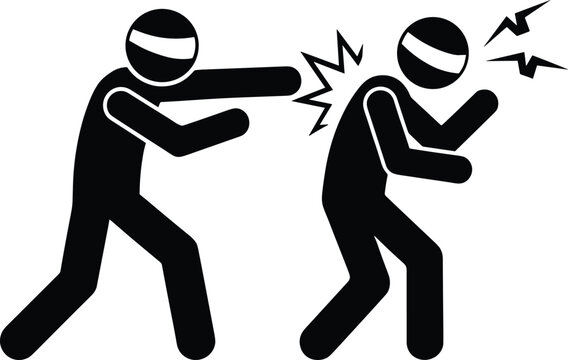 webStick figure vector illustration of a backstabber person hitting or betraying another person from behind on isolated white background