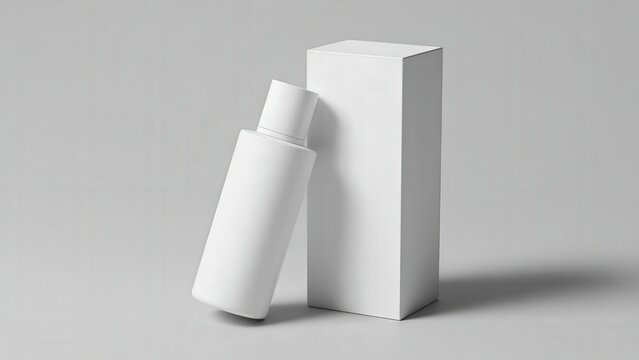 Minimal White Cosmetic Bottle And Box Packaging Mockup For Skincare Branding