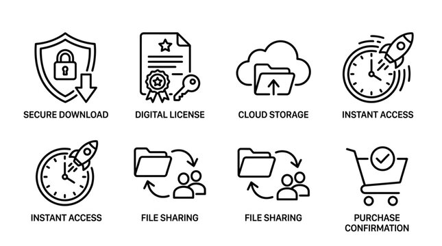 Digital online service icons set.