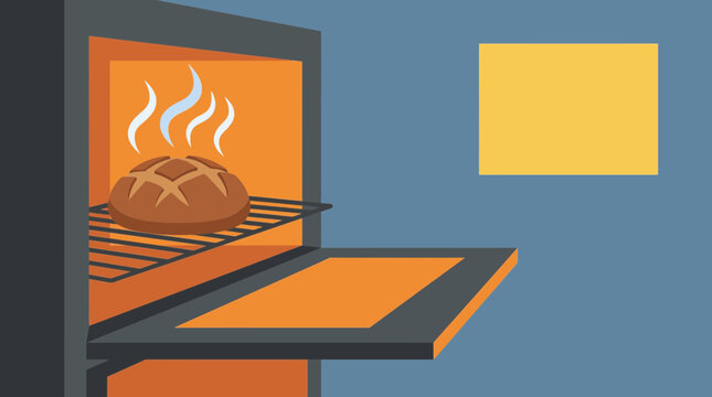 Artisan Bread Steam Rising in Open Oven Door