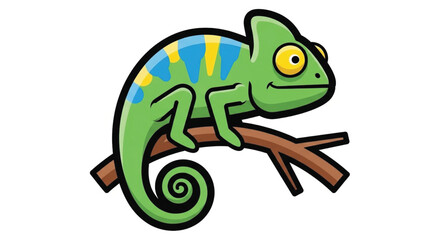 Obraz premium Colorful Cartoon Chameleon on Branch.
