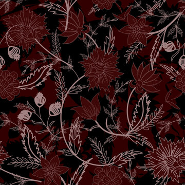Floral pattern seamless ,flower branches seamless pattern , vector , illustration ,flowers pattern design Seamless flower pattern with colorful little flowers. Simple flat bright flowers background	