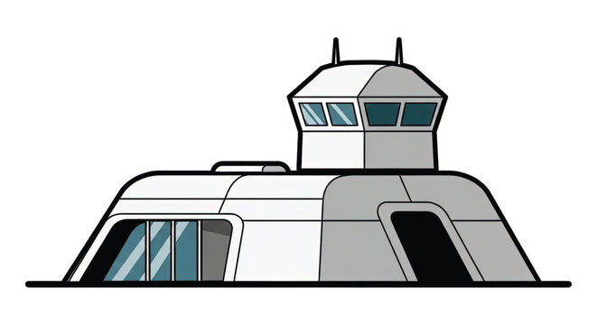 Futuristic control room vehicle exterior.