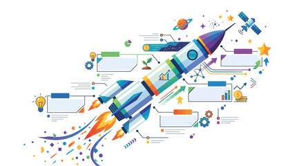 Colorful Rocket Ship Blasting Off. © Ariya