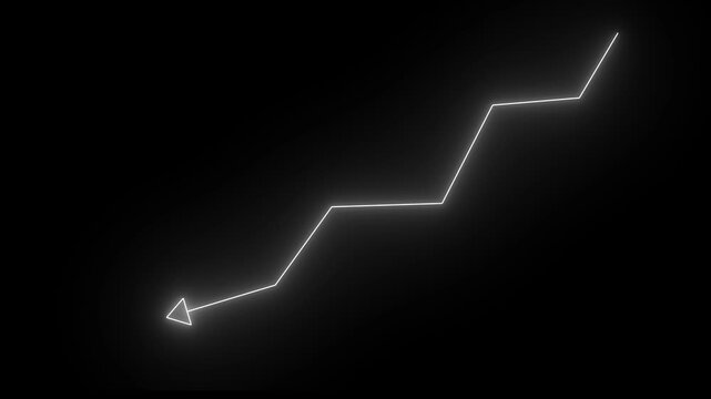 Glowing white neon downward graph with arrow indicating decline, negative trends on a dark, black background, perfect for conveying risk, crisis animation. Dawon-directional arrow loop.