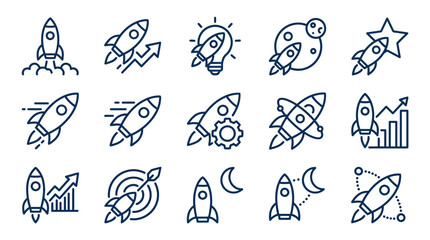 Rocket Ship Icons Launching Flying High. © Ariya