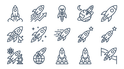 Rocket Ship Space Icon Set. © Ariya