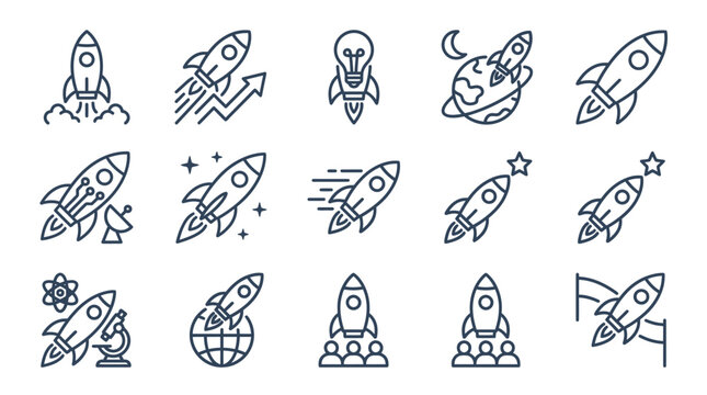 Rocket Ship Space Icon Set.