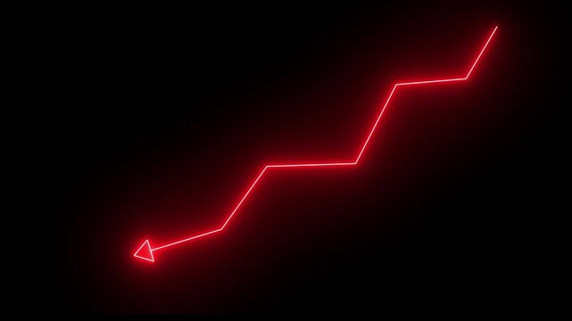 Red Downward Arrow Business Downturn Market Decline Graph on Black Background 4k video