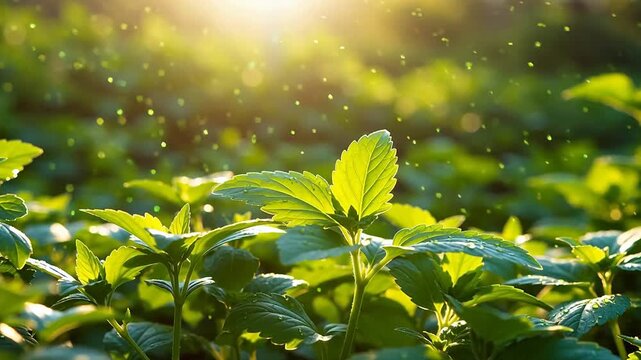 Fresh Marjoram Releases Sparkling Green Energy Particles