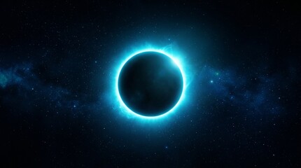 Fototapeta premium Sphere eclipsed by a brilliant cyan light radiates energy across the dark expanse of the universe.