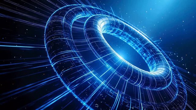 Blue glowing torus shape in space