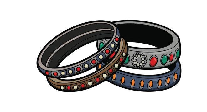Colorful beaded bangles stacked together.