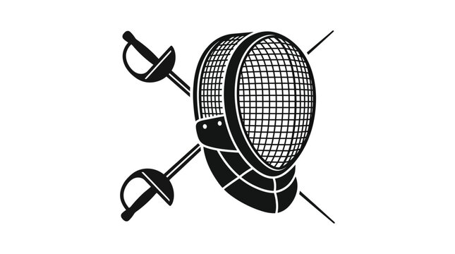 Fencing Mask and Crossed Swords Icon - Sport Equipment Silhouette