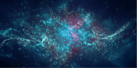 A breathtaking nebula, a cosmic cloud of gas and dust glowing with vibrant turquoise and deep magenta hues, stretches across the vast expanse of deep space, hinting at the birth of stars and galaxies. © ZINGGALALA HOHO