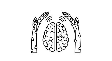 Fototapeta premium Brain with Asparagus and Waves - Healthy Eating, Nutrition, and Brain Health Concept