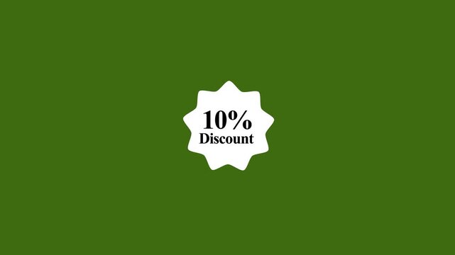 White starburst tag with 10 percent discount text on green background sale offer