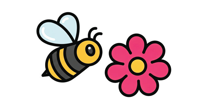 Cartoon bee flying to flower.