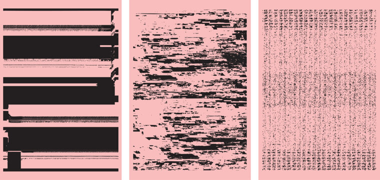 Collection of corrupted electronic screen patterns featuring heavy blocky glitch textures.