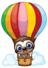 Fototapeta premium Cute Cartoon Sloth Flying in a Colorful Hot Air Balloon