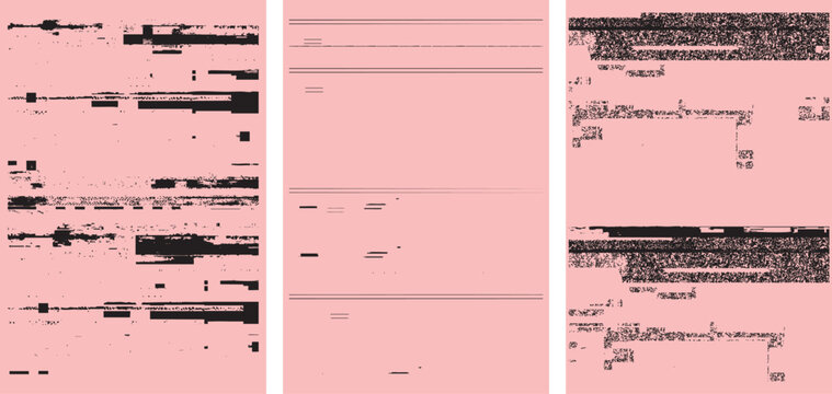 Set of three unique grunge textures with distorted geometric patterns and noise elements.