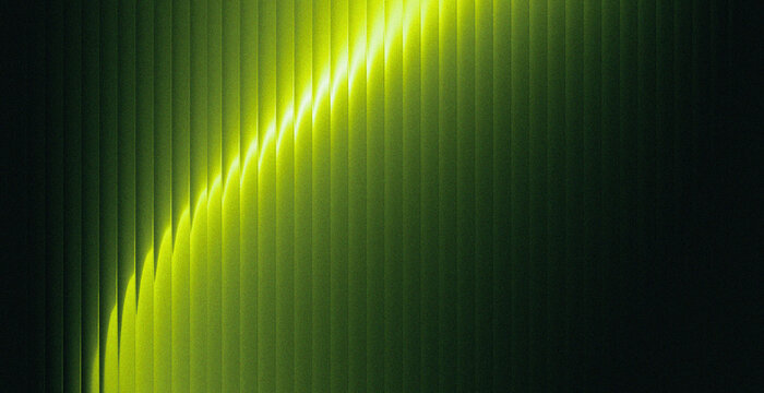 Neon green glowing arc light on dark abstract background with vertical stripe texture for gaming and event poster design