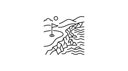 Obraz premium Minimalist Golf Course by the Sea Vector Illustration