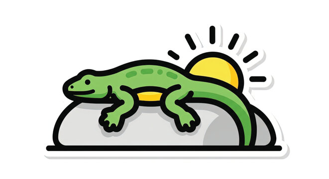 Green lizard on a rock outdoors.
