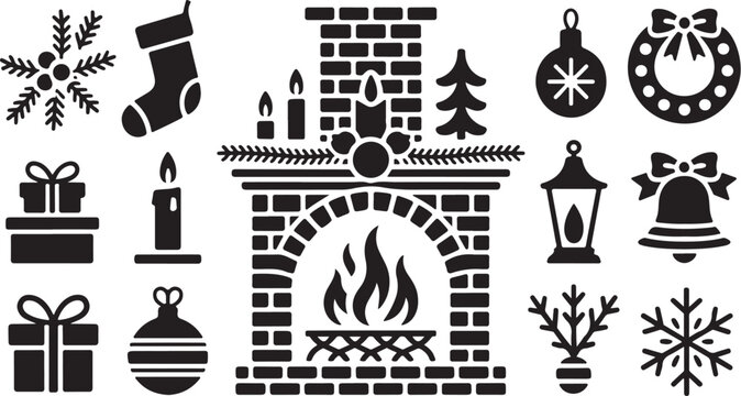 Christmas stencil icons, winter holiday vector set