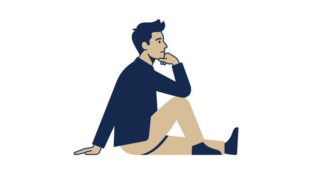 Man Sitting and Thinking Vector Illustration