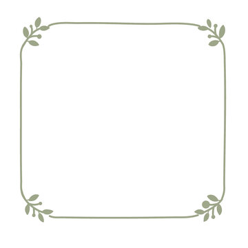 Simple green leaf border frame with transparent background