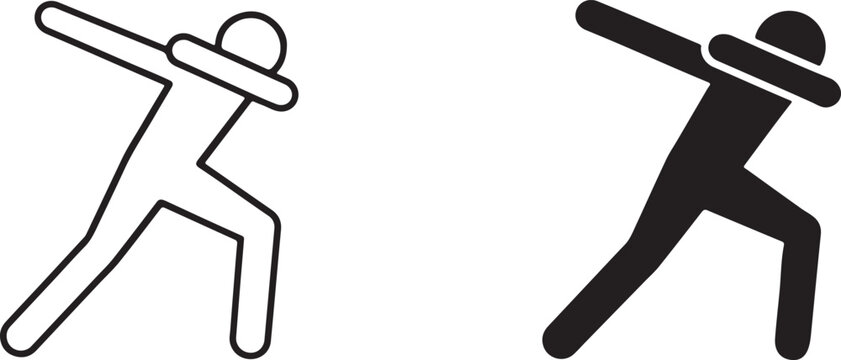 Dabbing dance pose black silhouette and minimalist line art icons.