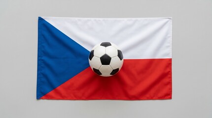 Naklejka premium Czech Republic flag with blue triangle and soccer ball, symbolizing national pride, unity, and passion for football through vibrant colors and cultural identity in striking composition.