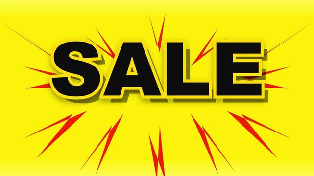 Bold Black Sale Text with Dynamic Red Rays on a Bright Yellow Background Banner Design