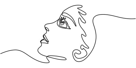 Continuous Line Art Profile Portrait of a Beautiful Woman © Topon