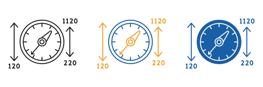 Analog Voltage Meter Dial Range Indicator Icon Set Line Vector